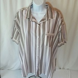 Stars Above Women's Simply Cool Gray/Pink Stripes Pajama Top Size XL